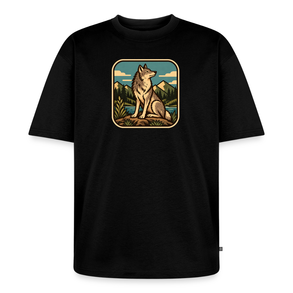 Waldwappen Wolf Premium Oversized Bio T-Shirt - Schwarz