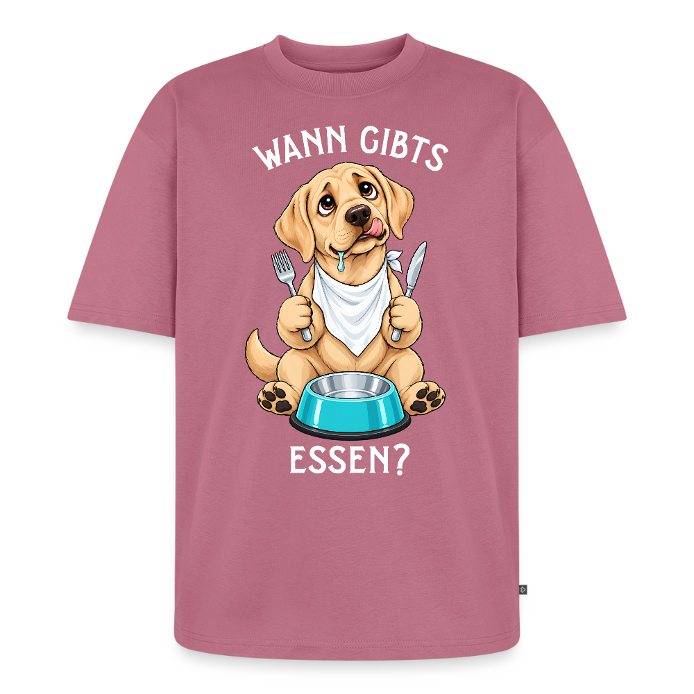 Labrador T-Shirt in Mauve – lustiger Cartoon-Hund mit Spruch „Wann gibts Essen“ | Geschenk für Hundeliebhaber von Pfotenart