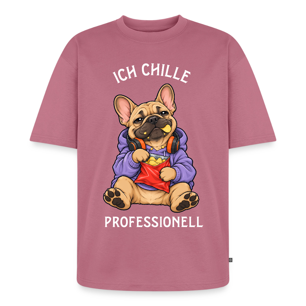 Französische Bulldogge T-Shirt in Mauve – lustiger Cartoon-Hund mit Spruch „Ich Chille“ | Geschenk für Hundeliebhaber von Pfotenart