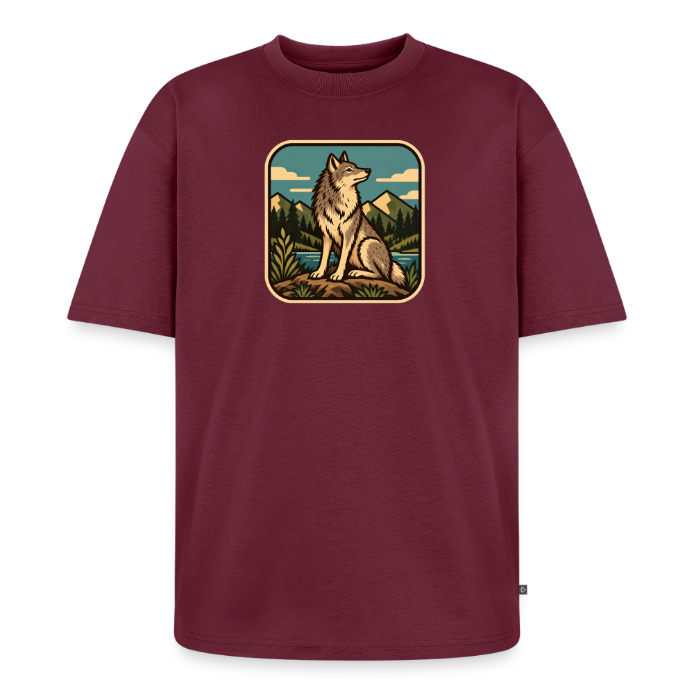 Waldwappen Wolf Premium Oversized Bio T-Shirt - Burgunderrot