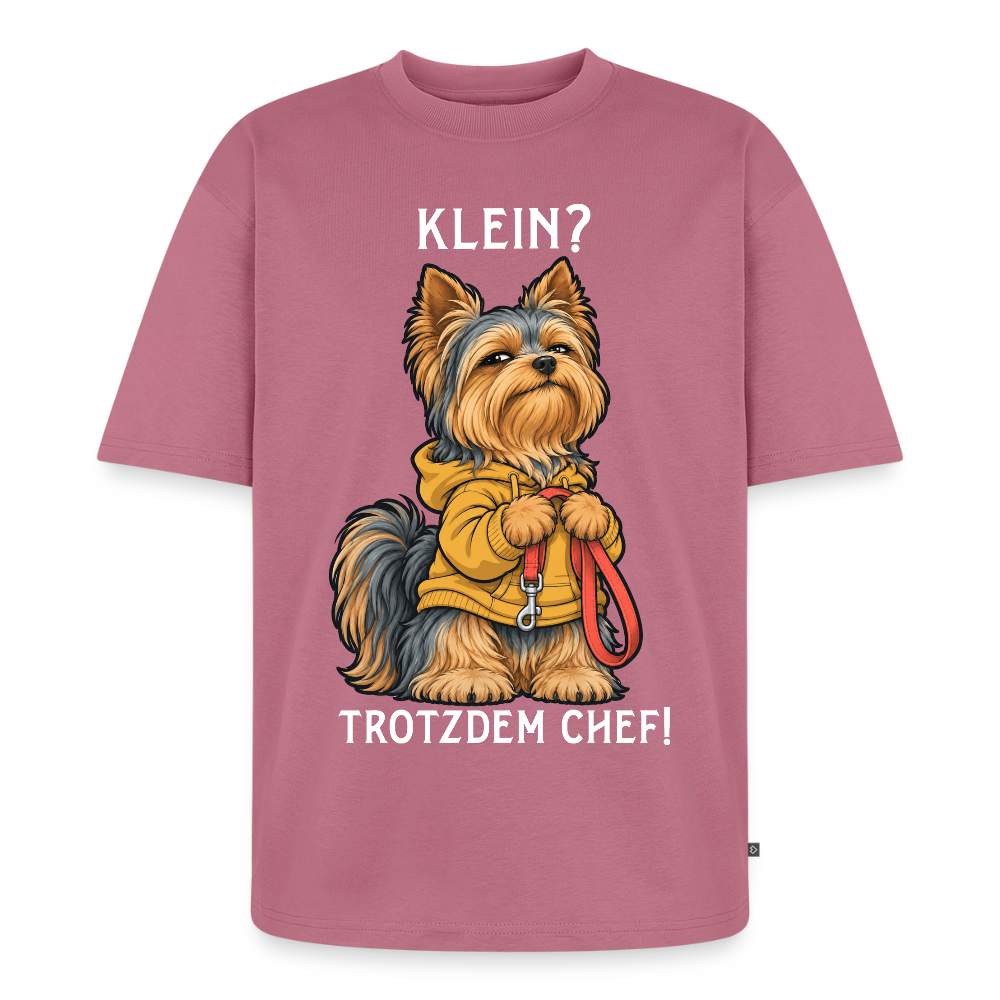 Yorkshire Terrier T-Shirt in Mauve – lustiger Cartoon-Hund mit Spruch „Klein?“ | Geschenk für Hundeliebhaber von Pfotenart
