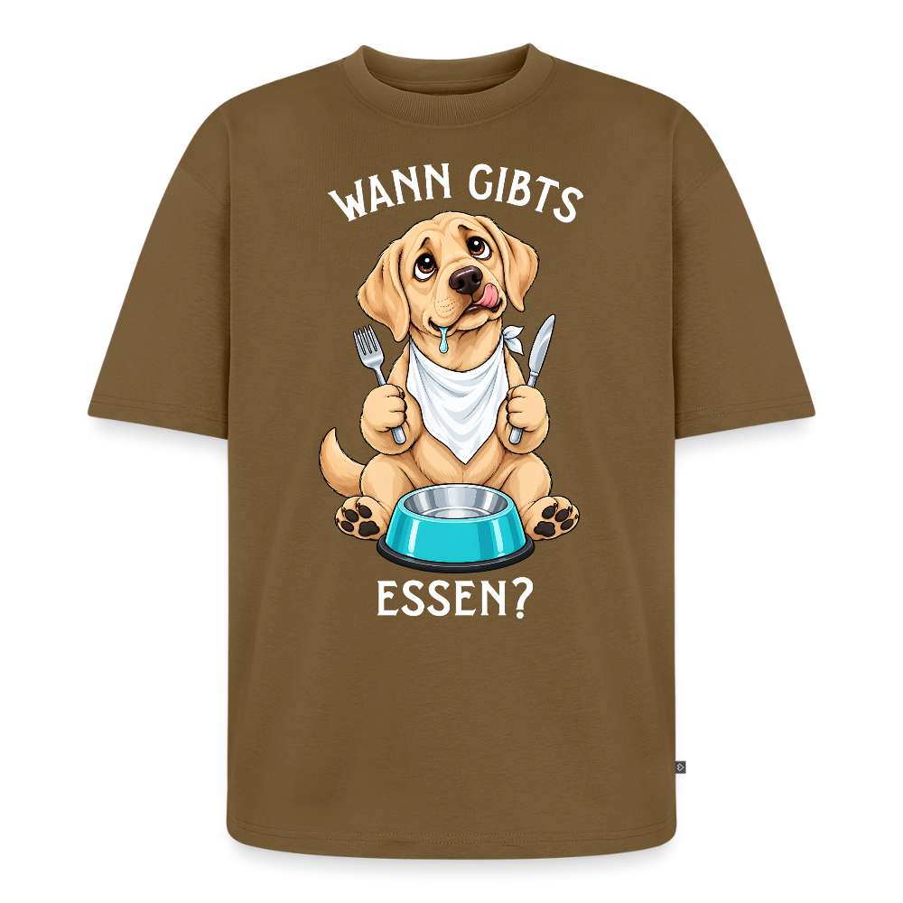 Labrador T-Shirt in Nussbraun – lustiger Cartoon-Hund mit Spruch „Wann gibts Essen“ | Geschenk für Hundeliebhaber von Pfotenart