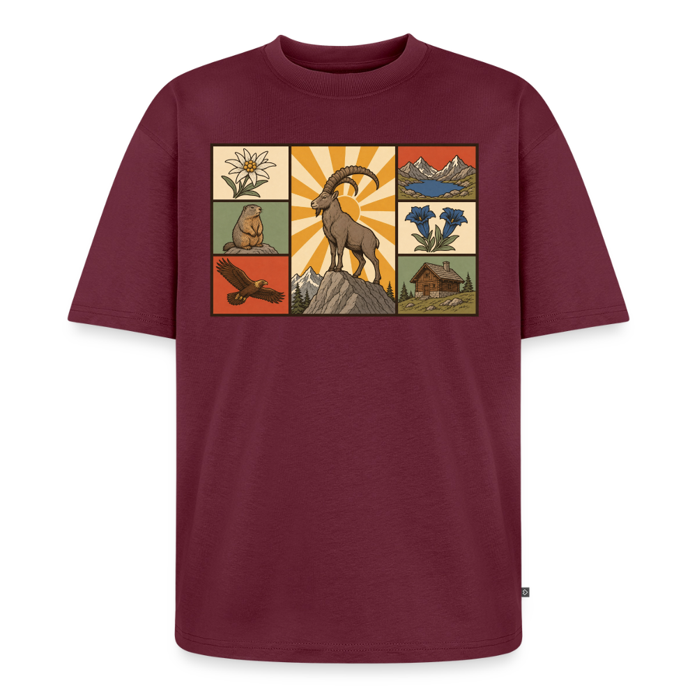 Alpen Tiere Premium Oversized Bio T-Shirt - Burgunderrot