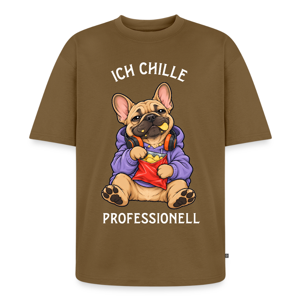 Französische Bulldogge T-Shirt in Nussbraun – lustiger Cartoon-Hund mit Spruch „Ich Chille“ | Geschenk für Hundeliebhaber von Pfotenart