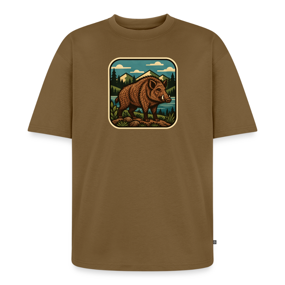 Waldwappen Wildschwein Premium Oversized Bio T-Shirt - Nussbraun