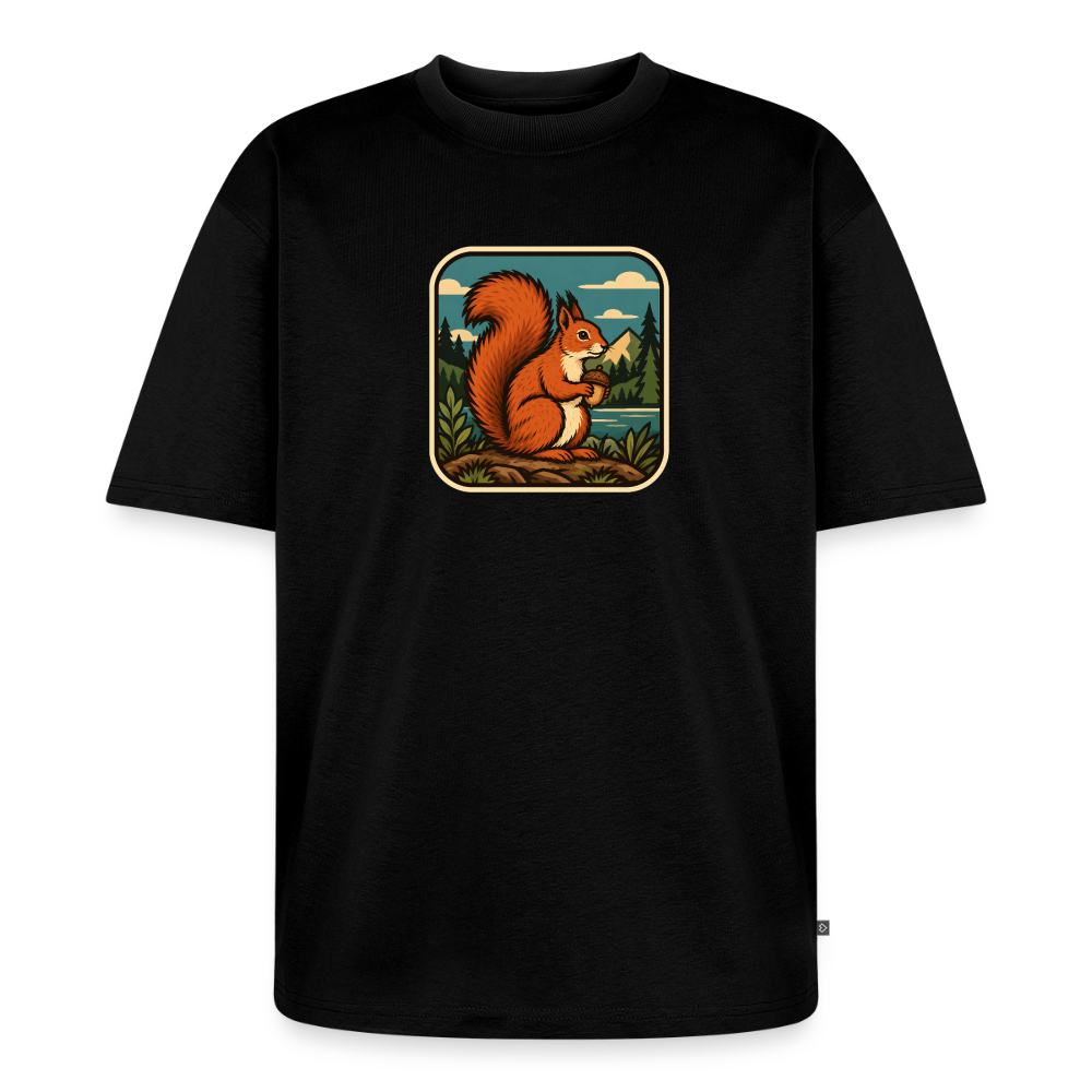 Waldwappen Eichhörnchen Premium Oversized Bio T-Shirt - Schwarz