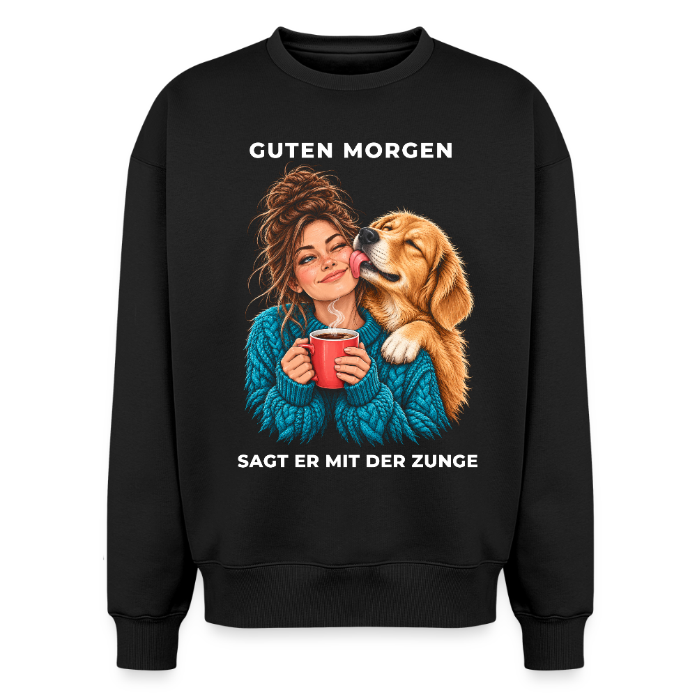 Dackel Sweater in Schwarz – Spezial Edition „Guten Morgen“ auf der Rückseite | Geschenk für Hundeliebhaber von Pfotenart