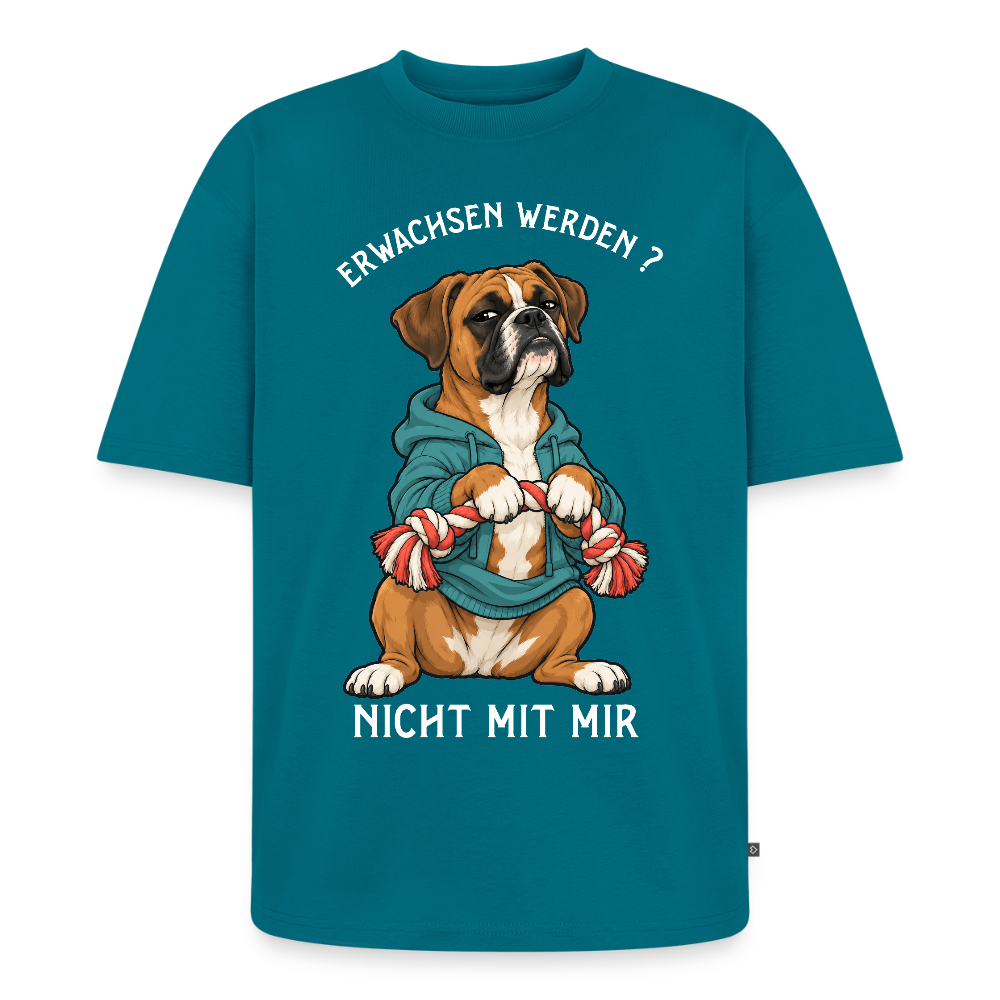 Boxer T-Shirt in Petrol – lustiger Cartoon-Hund mit Spruch „Nicht mit mir“ | Geschenk für Hundeliebhaber von Pfotenart
