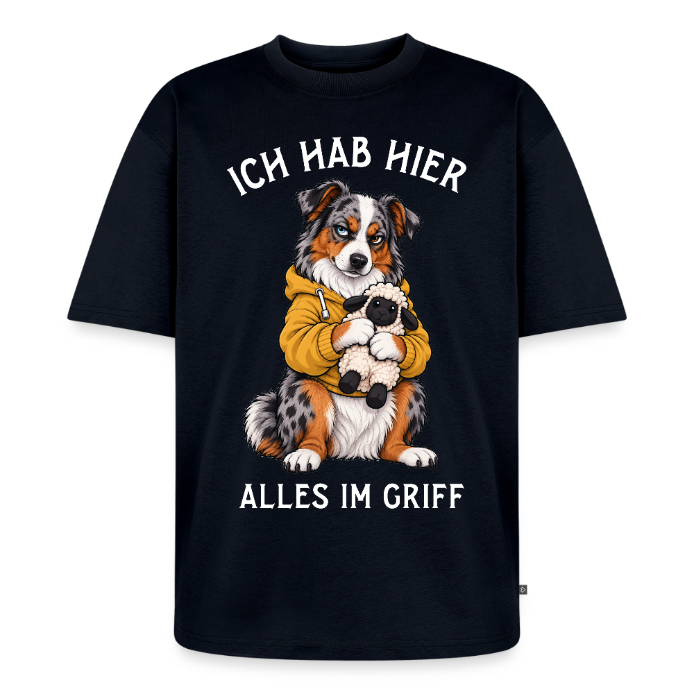Australian Shepherd T-Shirt in Navy – lustiger Cartoon-Hund mit Spruch „Alles im Griff“ | Geschenk für Hundeliebhaber von Pfotenart