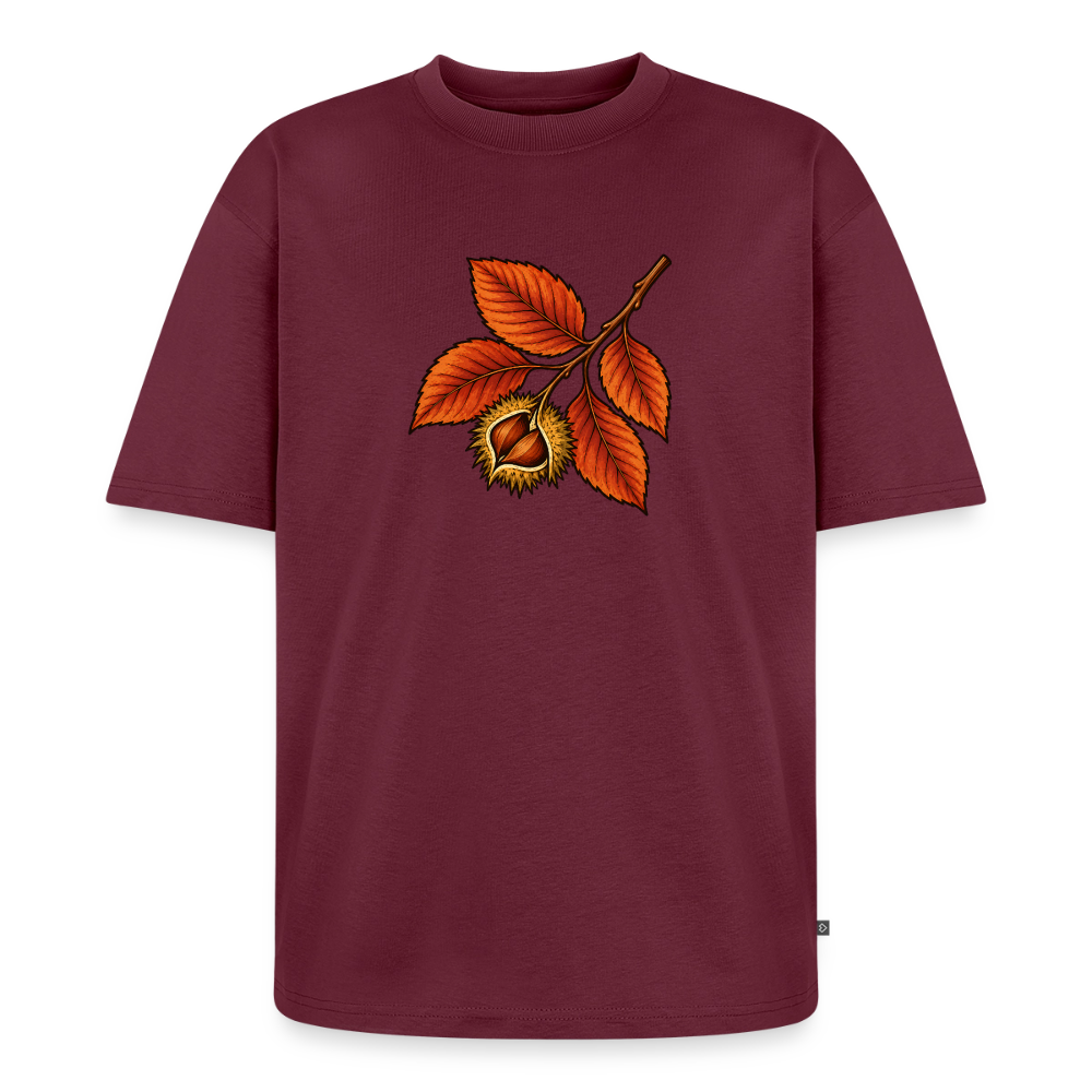 Buchenzweig Premium Oversized Bio T-Shirt - Burgunderrot