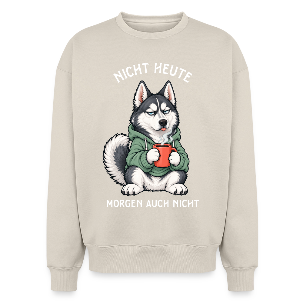 Husky Sweater in Beige – lustiger Cartoon-Hund mit Spruch „Nicht Heute“ auf der Rückseite | Geschenk für Hundeliebhaber von Pfotenart