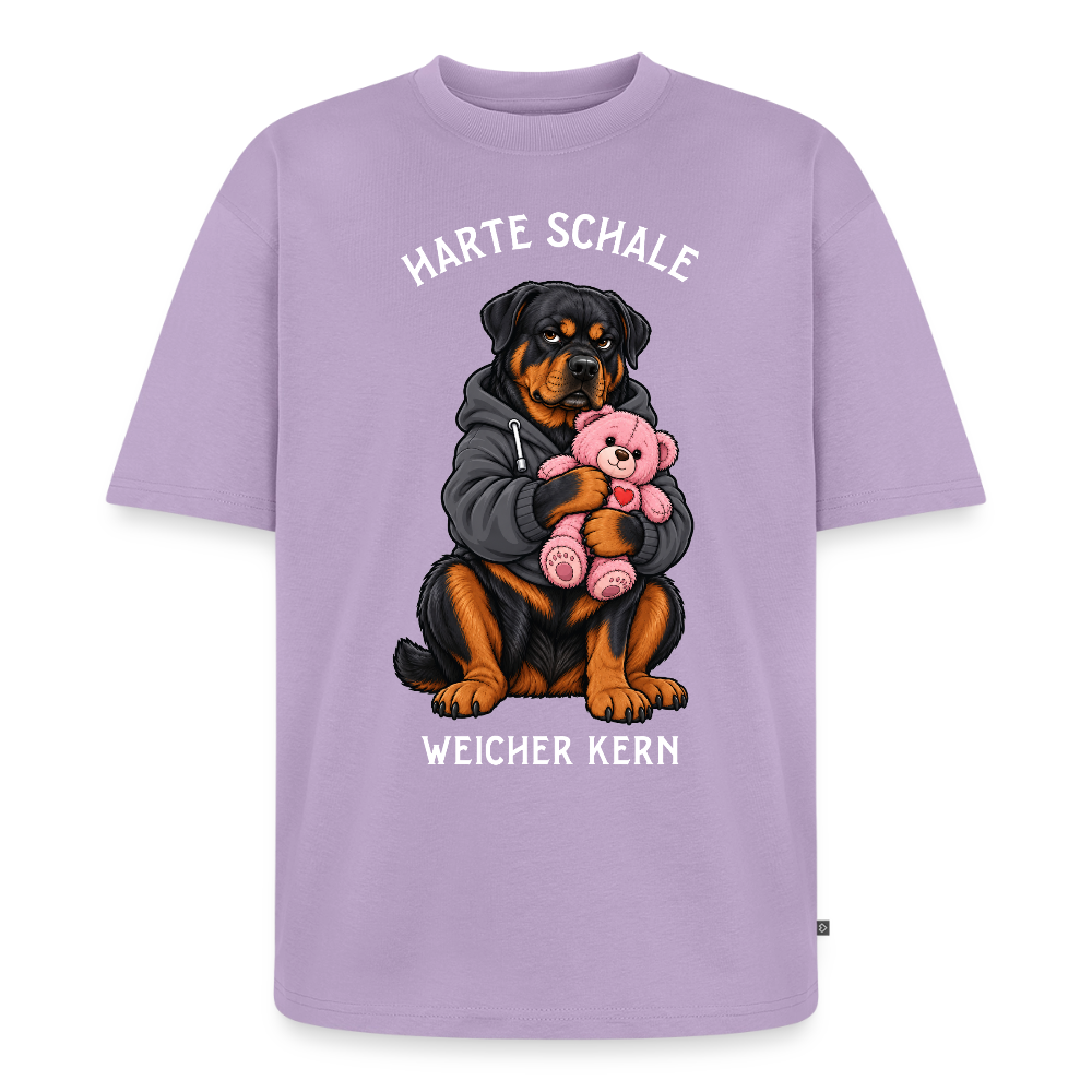 Rottweiler T-Shirt in Lavendel – lustiger Cartoon-Hund mit Spruch „Harte Schale“ | Geschenk für Hundeliebhaber von Pfotenart
