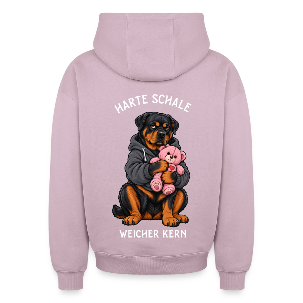 Rottweiler Hoodie in Altrosa – lustiger Cartoon-Hund mit Spruch „Harte Schale“ auf der Rückseite | Geschenk für Hundeliebhaber von Pfotenart