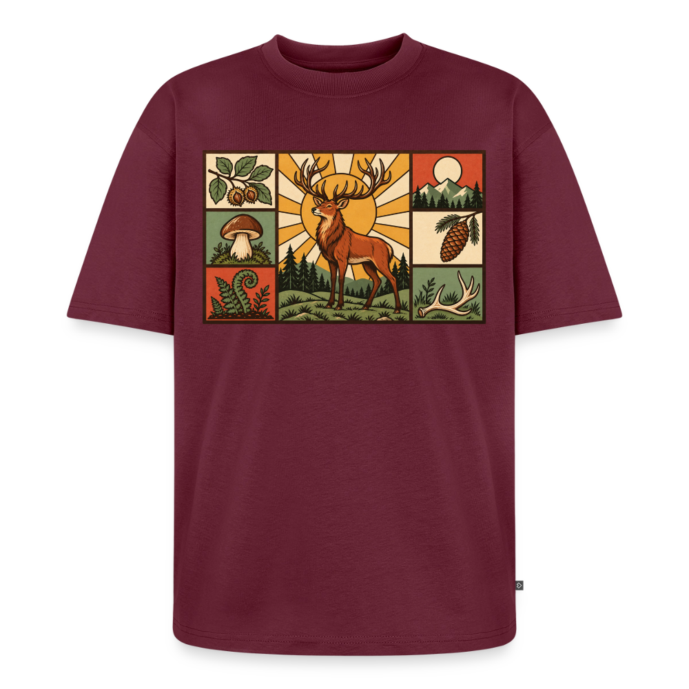 Wald Hirsch Premium Oversized Bio T-Shirt - Burgunderrot