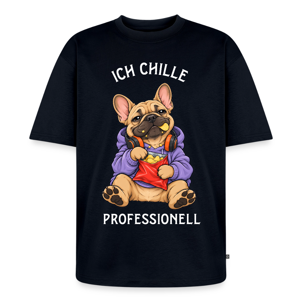 Französische Bulldogge T-Shirt in Navy – lustiger Cartoon-Hund mit Spruch „Ich Chille“ | Geschenk für Hundeliebhaber von Pfotenart