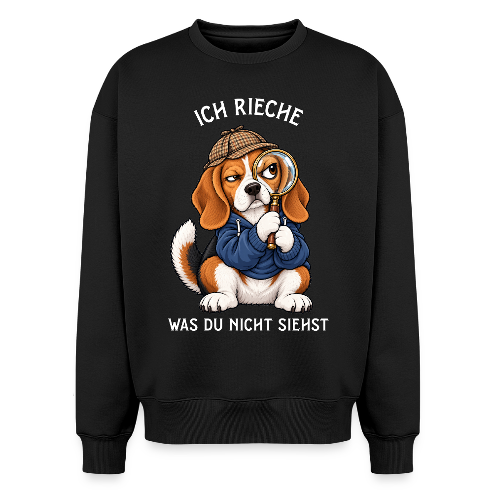 Beagle Sweater in Schwarz – lustiger Cartoon-Hund mit Spruch „Ich rieche“ auf der Rückseite | Geschenk für Hundeliebhaber von Pfotenart