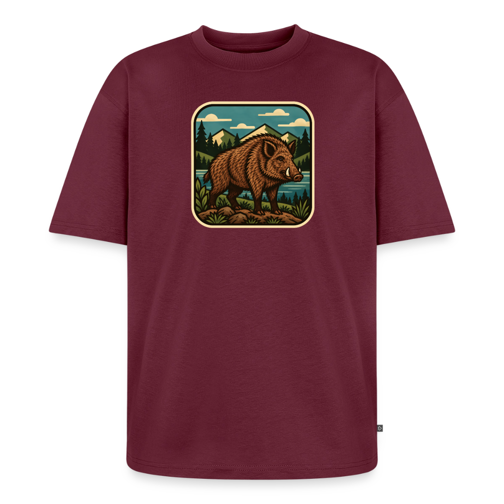 Waldwappen Wildschwein Premium Oversized Bio T-Shirt - Burgunderrot