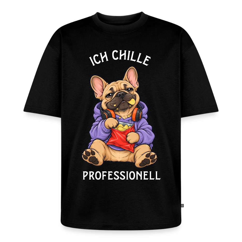 Französische Bulldogge T-Shirt in Schwarz – lustiger Cartoon-Hund mit Spruch „Ich Chille“ | Geschenk für Hundeliebhaber von Pfotenart