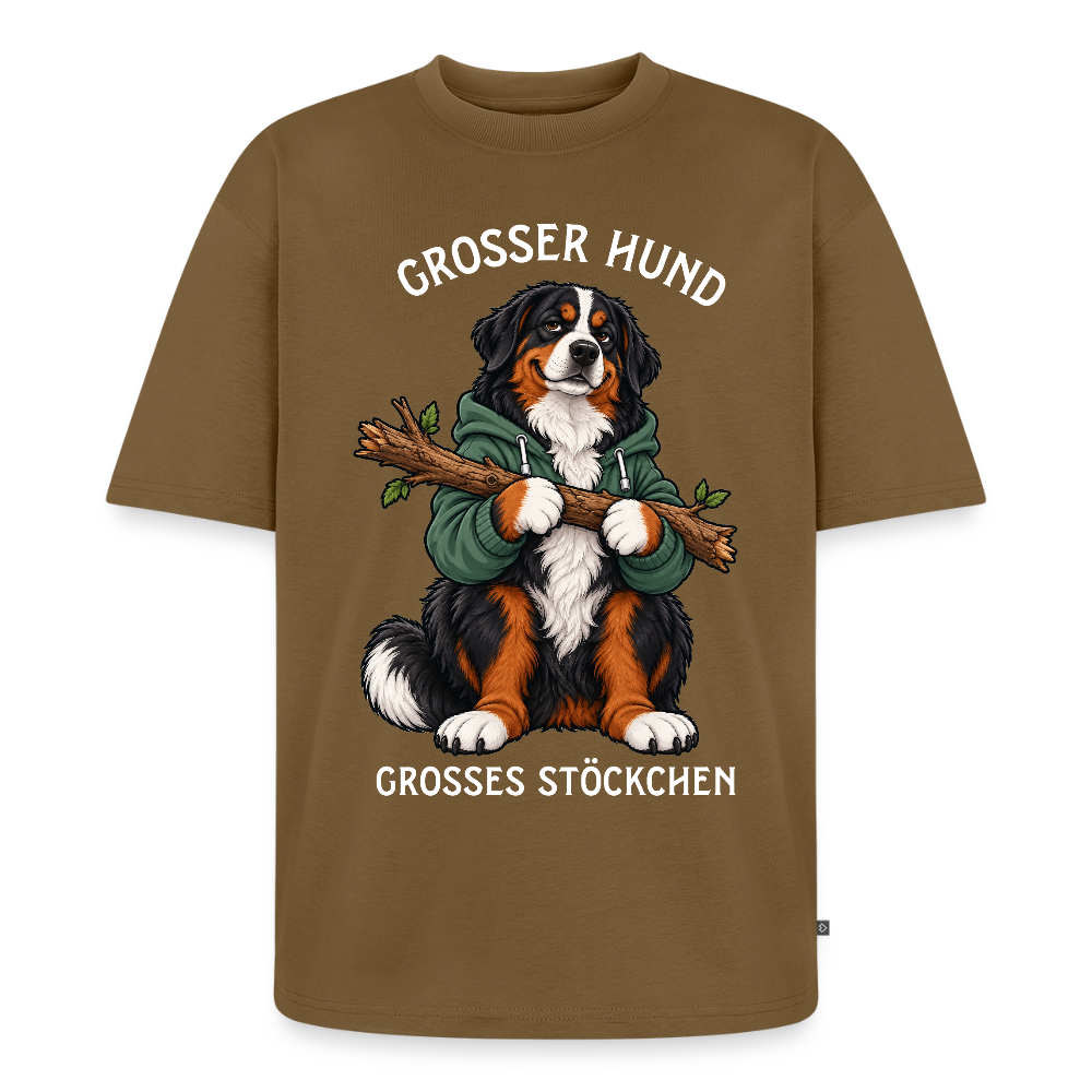 Berner Sennenhund T-Shirt in Nussbraun – lustiger Cartoon-Hund mit Spruch „Grosser Hund“ | Geschenk für Hundeliebhaber von Pfotenart