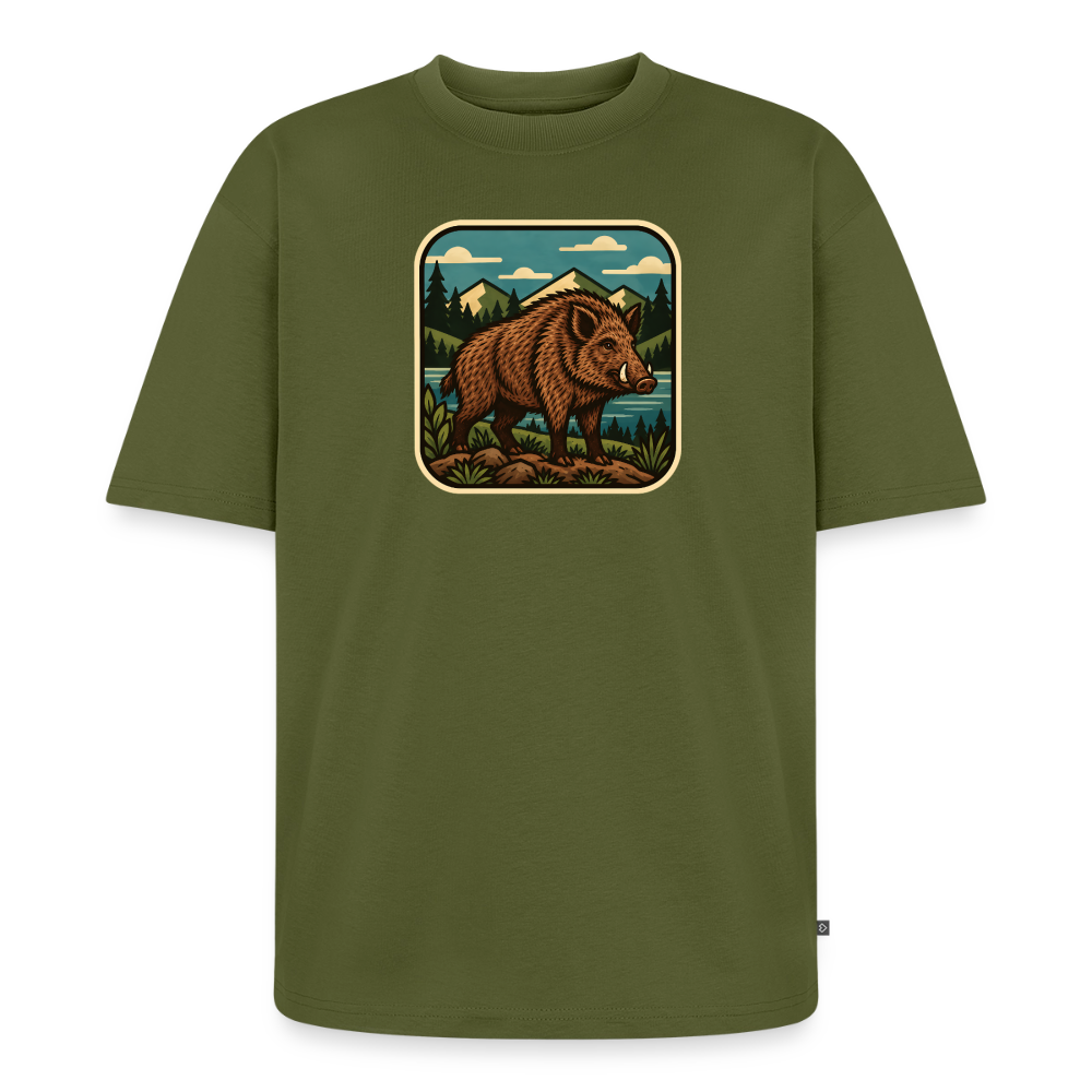 Waldwappen Wildschwein Premium Oversized Bio T-Shirt - Khaki