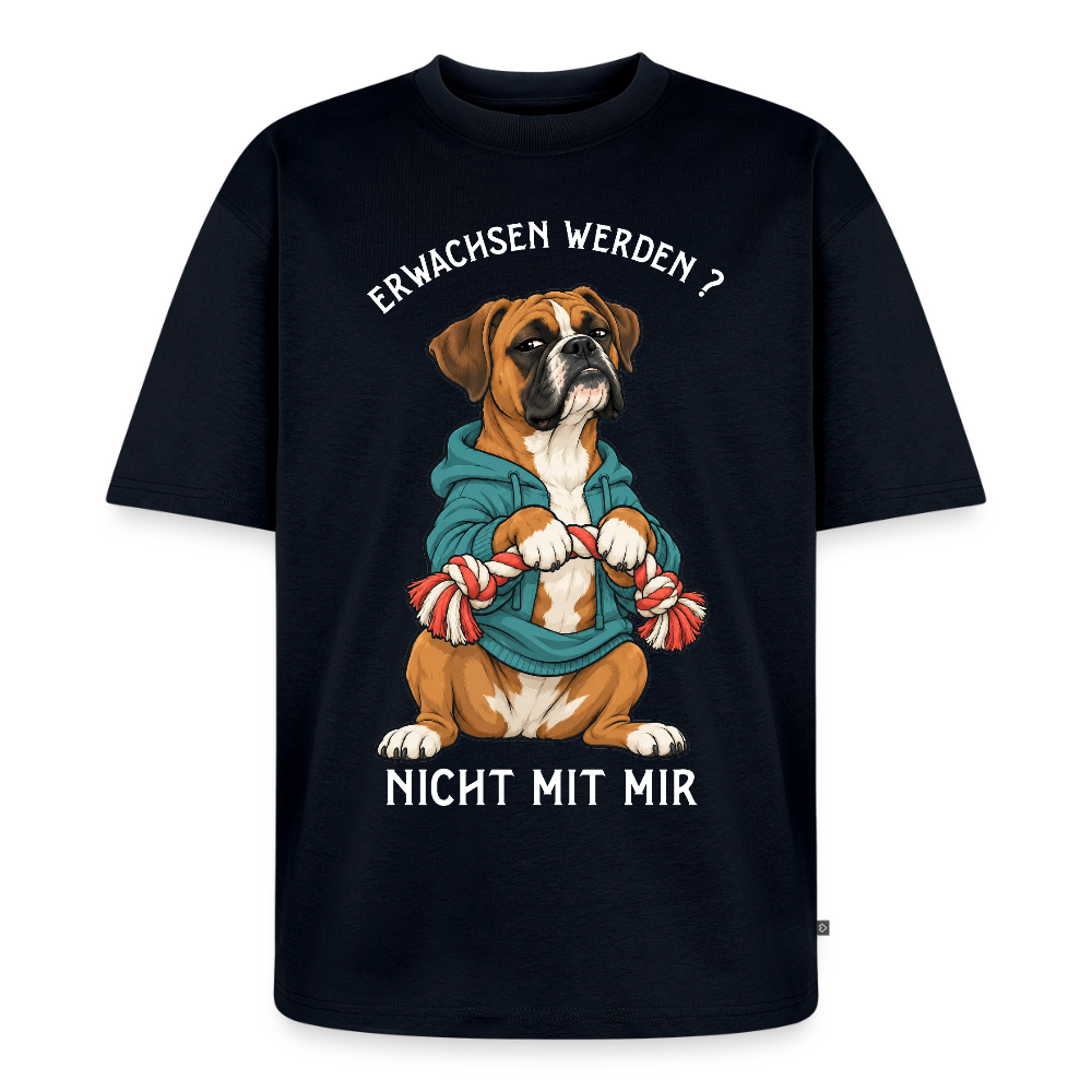 Boxer T-Shirt in Navy – lustiger Cartoon-Hund mit Spruch „Nicht mit mir“ | Geschenk für Hundeliebhaber von Pfotenart