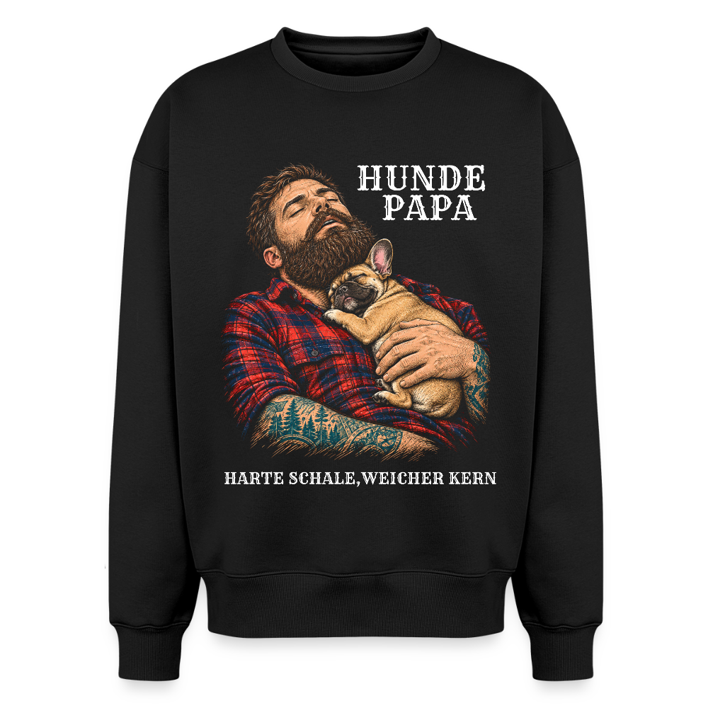 Französische Bulldogge Sweater in Schwarz – Spezial Edition „Hunde Papa“ auf der Rückseite | Geschenk für Hundeliebhaber von Pfotenart