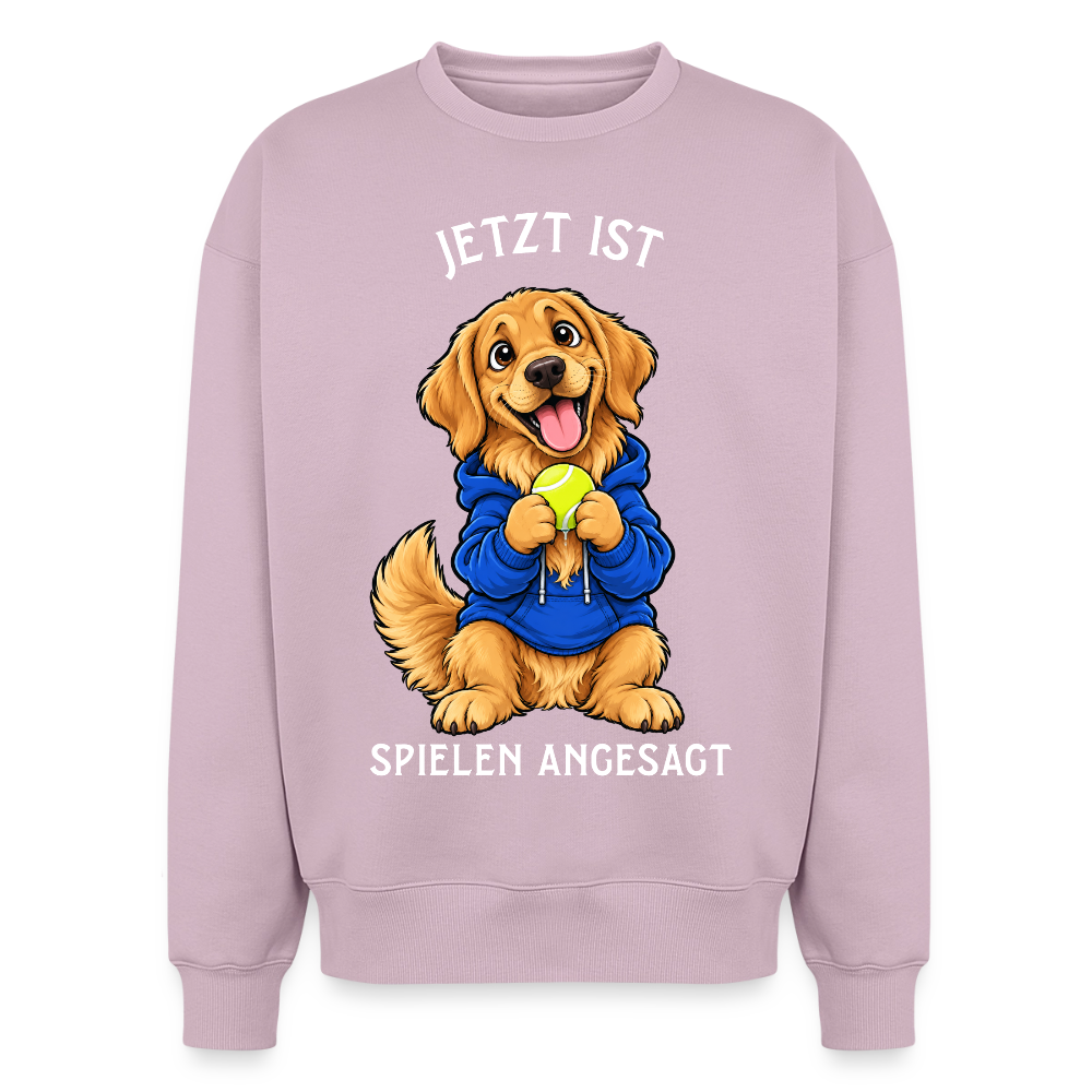 Golden Retriever Sweater in Altrosa – lustiger Cartoon-Hund mit Spruch „Spielen“ auf der Rückseite | Geschenk für Hundeliebhaber von Pfotenart