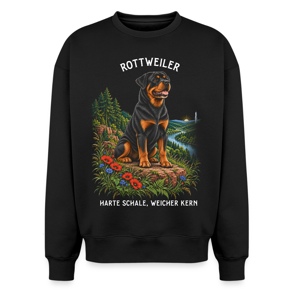 Rottweiler Sweater in Schwarz – handgezeichnetes Rottweiler-Motiv | Geschenk für Hundeliebhaber von Pfotenart
