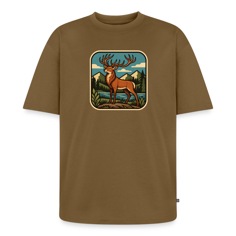 Waldwappen Hirsch Premium Oversized Bio T-Shirt - Nussbraun