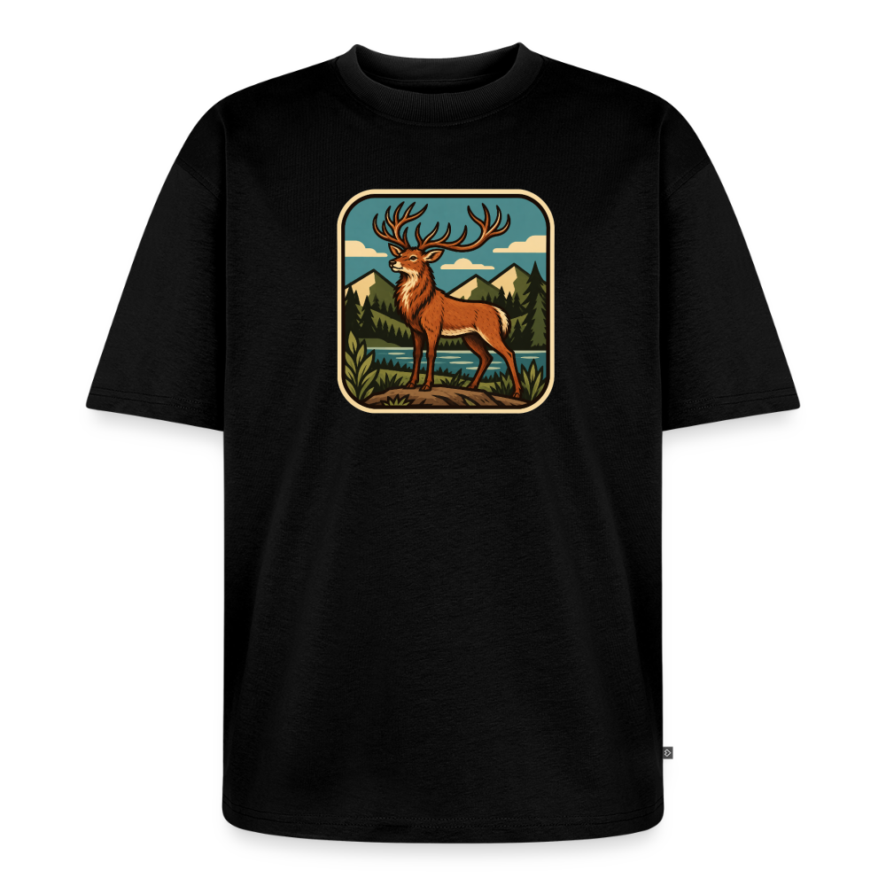 Waldwappen Hirsch Premium Oversized Bio T-Shirt - Schwarz