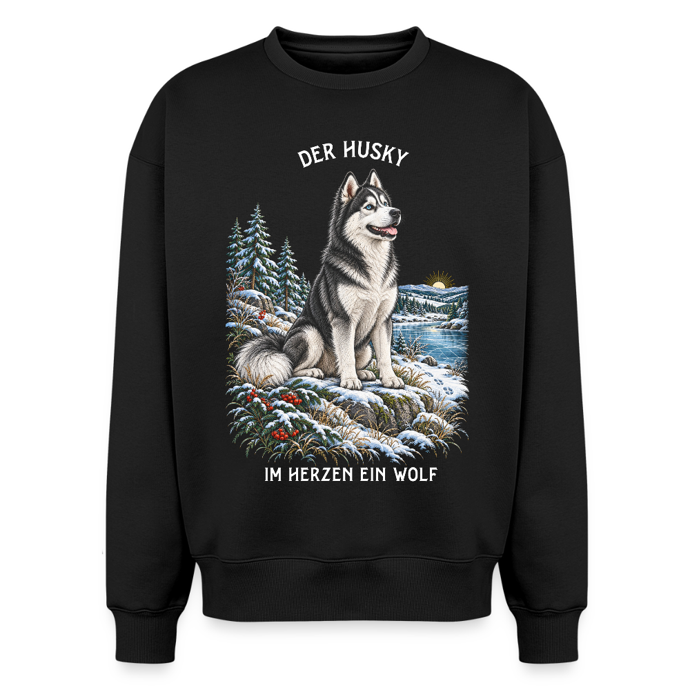 Husky Sweater in Schwarz – handgezeichnetes Husky-Motiv | Geschenk für Hundeliebhaber von Pfotenart