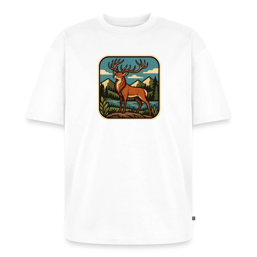 Waldwappen Hirsch Premium Oversized Bio T-Shirt - Weiß