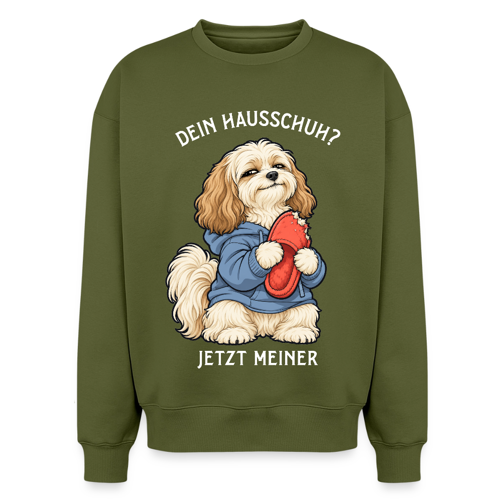 Havaneser Sweater in Khaki – lustiger Cartoon-Hund mit Spruch „Mein Hausschuh“ auf der Rückseite | Geschenk für Hundeliebhaber von Pfotenart
