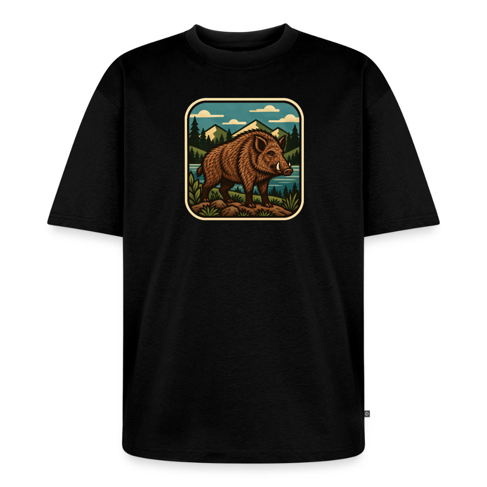 Waldwappen Wildschwein Premium Oversized Bio T-Shirt - Schwarz