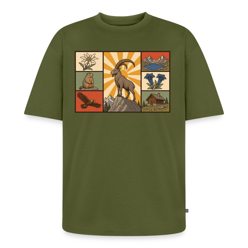 Alpen Tiere Premium Oversized Bio T-Shirt - Khaki