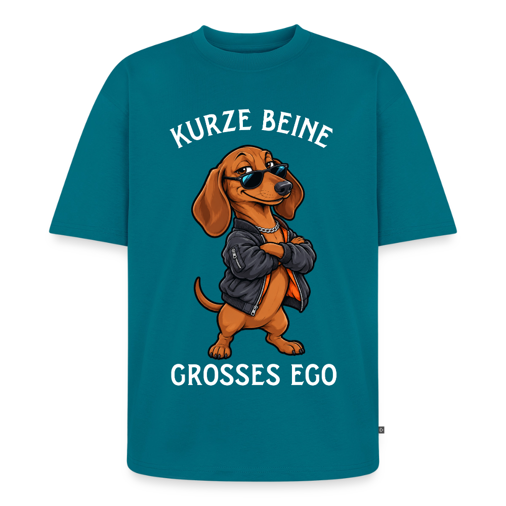 Dackel T-Shirt in Petrol – lustiger Cartoon-Hund mit Spruch „Grosses Ego“ | Geschenk für Hundeliebhaber von Pfotenart