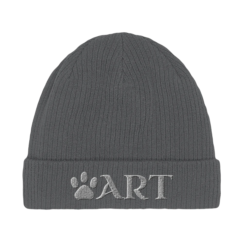 Pfotenart Beanie aus Bio-Baumwolle mit gesticktem Logo – Graphitgrau | Pfotenart
