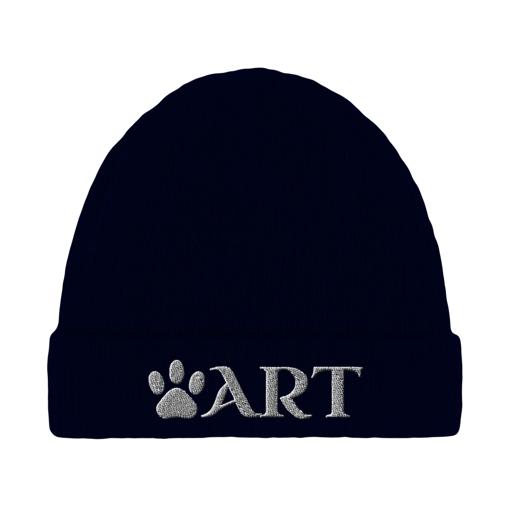 Pfotenart Beanie aus Bio-Baumwolle mit gesticktem Logo – Navy | Pfotenart