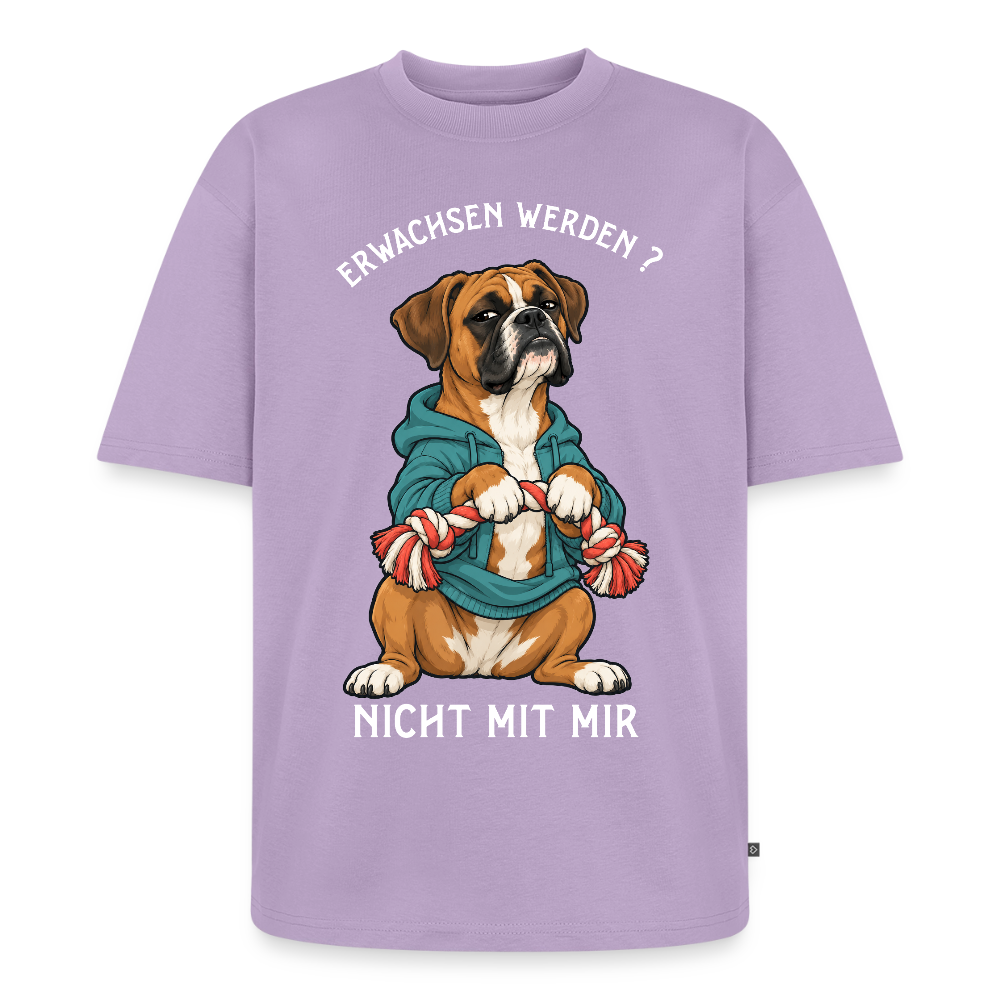 Boxer T-Shirt in Lavendel – lustiger Cartoon-Hund mit Spruch „Nicht mit mir“ | Geschenk für Hundeliebhaber von Pfotenart