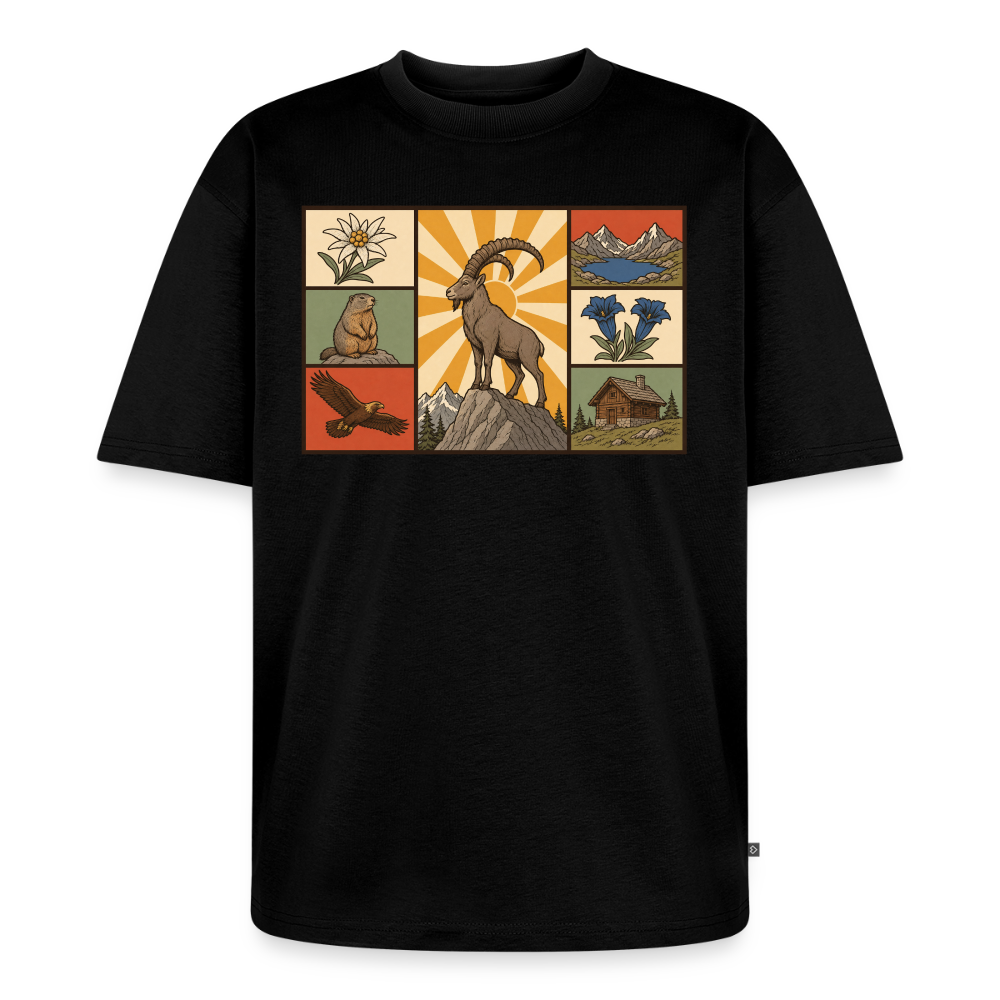 Alpen Tiere Premium Oversized Bio T-Shirt - Schwarz