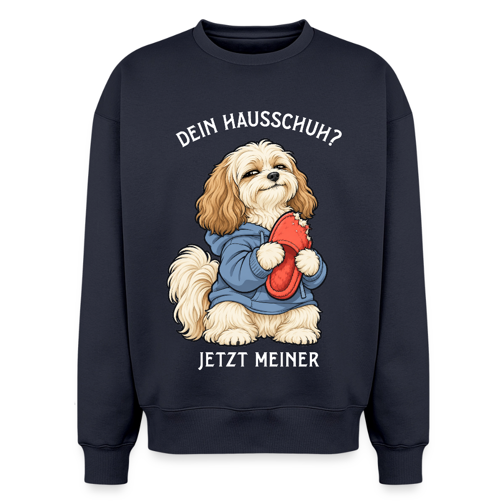 Havaneser Sweater in Navy – lustiger Cartoon-Hund mit Spruch „Mein Hausschuh“ auf der Rückseite | Geschenk für Hundeliebhaber von Pfotenart