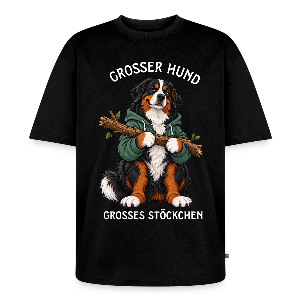 Berner Sennenhund T-Shirt in Schwarz – lustiger Cartoon-Hund mit Spruch „Grosser Hund“ | Geschenk für Hundeliebhaber von Pfotenart