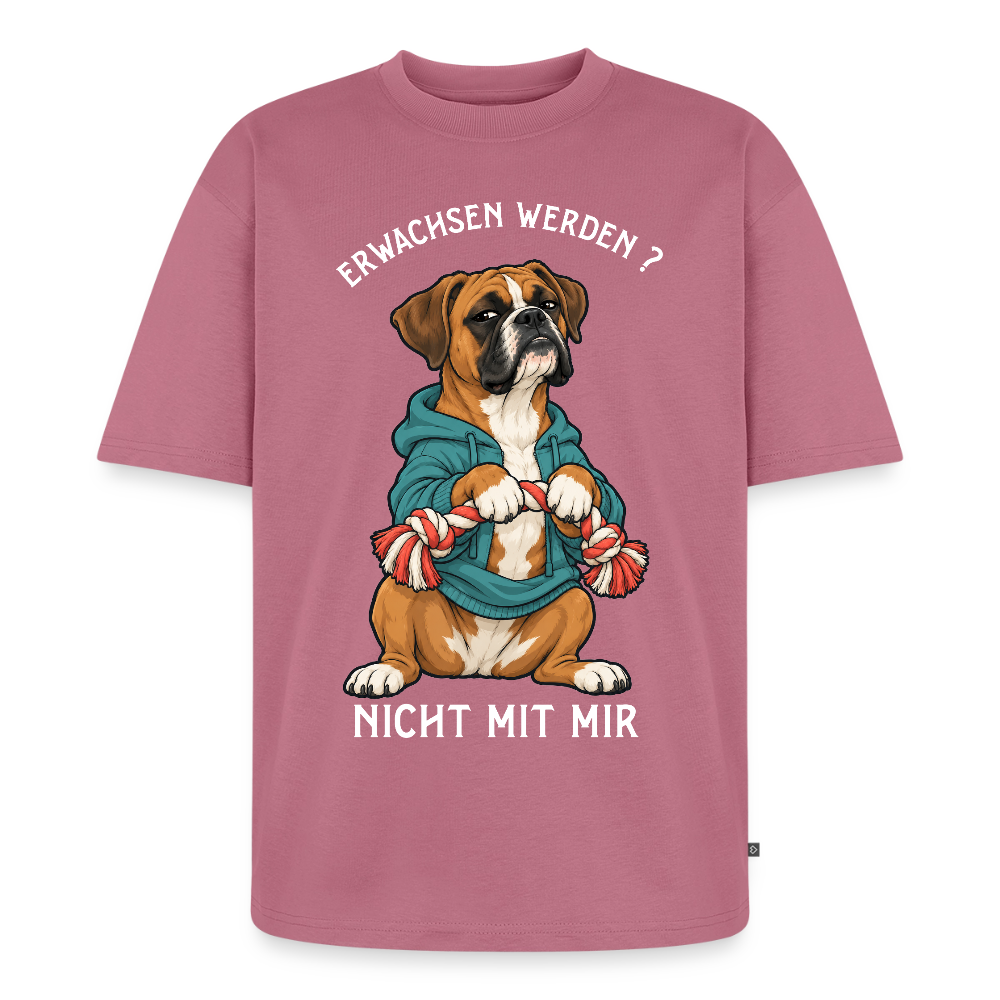 Boxer T-Shirt in Mauve – lustiger Cartoon-Hund mit Spruch „Nicht mit mir“ | Geschenk für Hundeliebhaber von Pfotenart