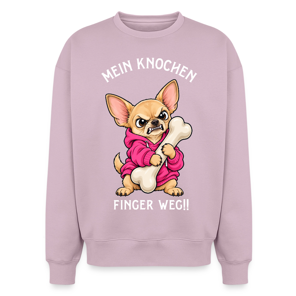 Chihuahua Sweater in Altrosa – lustiger Cartoon-Hund mit Spruch „Mein Knochen“ auf der Rückseite | Geschenk für Hundeliebhaber von Pfotenart