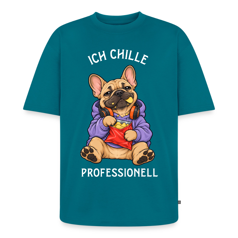 Französische Bulldogge T-Shirt in Petrol – lustiger Cartoon-Hund mit Spruch „Ich Chille“ | Geschenk für Hundeliebhaber von Pfotenart
