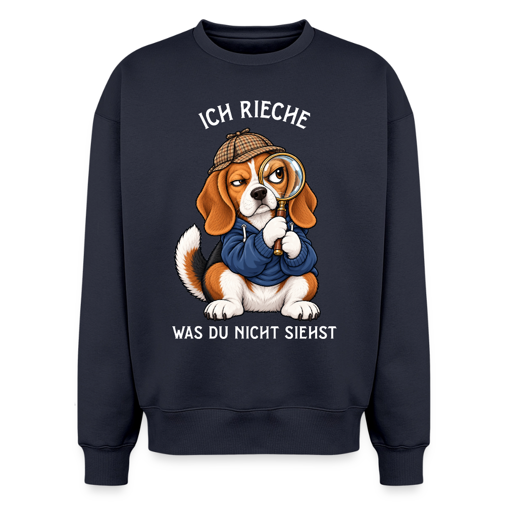 Beagle Sweater in Navy – lustiger Cartoon-Hund mit Spruch „Ich rieche“ auf der Rückseite | Geschenk für Hundeliebhaber von Pfotenart
