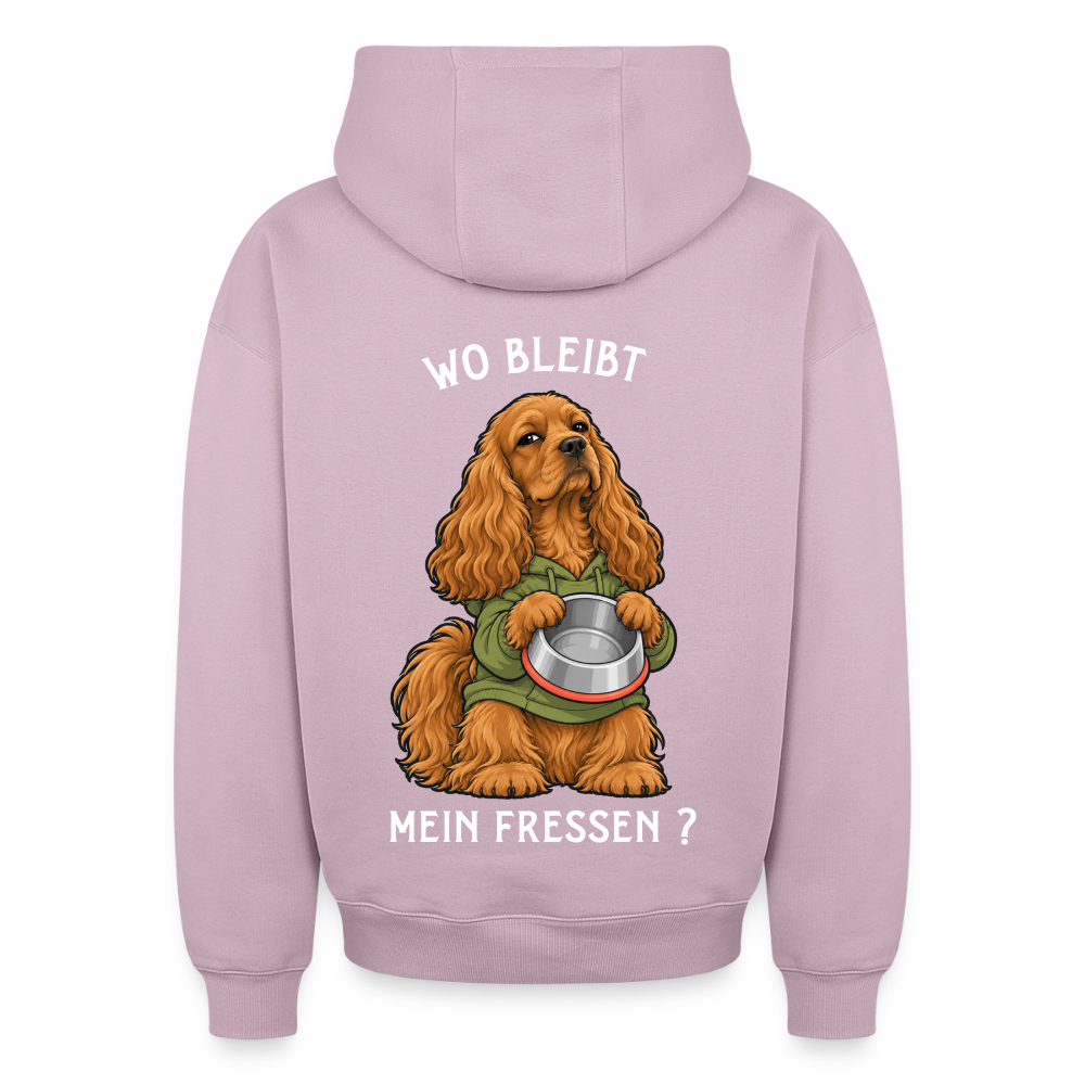 Cocker Spaniel Hoodie in Altrosa – lustiger Cartoon-Hund mit Spruch „Wo bleibt“ auf der Rückseite | Geschenk für Hundeliebhaber von Pfotenart