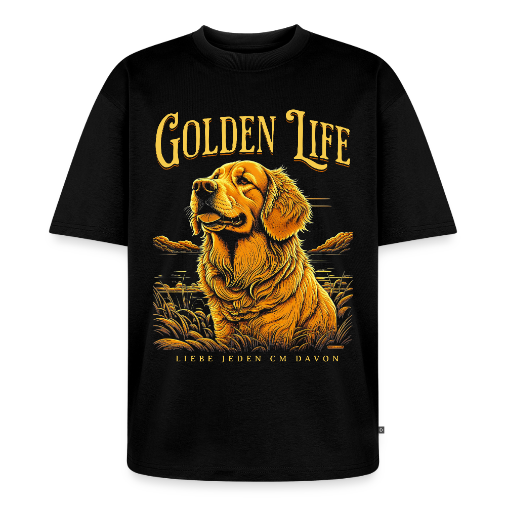 Golden Retriever T-Shirt in Schwarz – Spezial Edition „Golden Life“ | Geschenk für Hundeliebhaber von Pfotenart