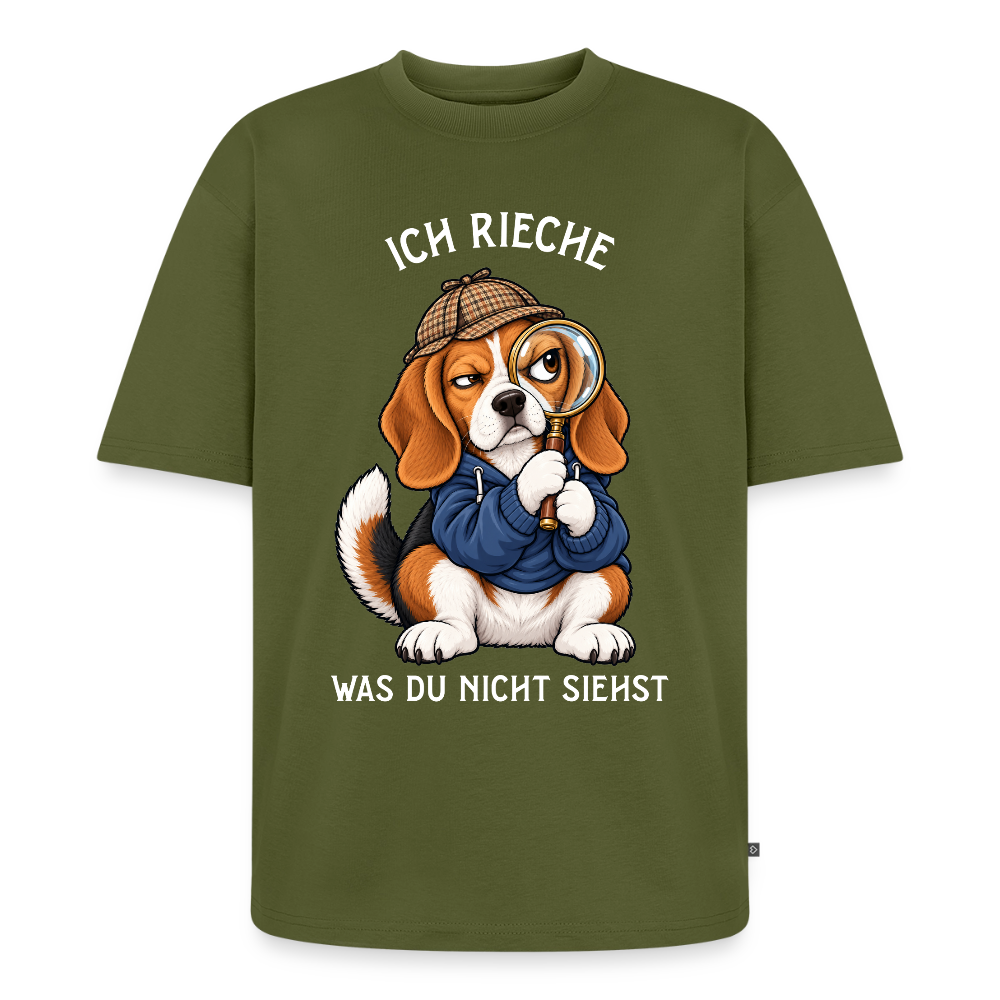 Beagle T-Shirt in Khaki – lustiger Cartoon-Hund mit Spruch „Ich rieche“ | Geschenk für Hundeliebhaber von Pfotenart