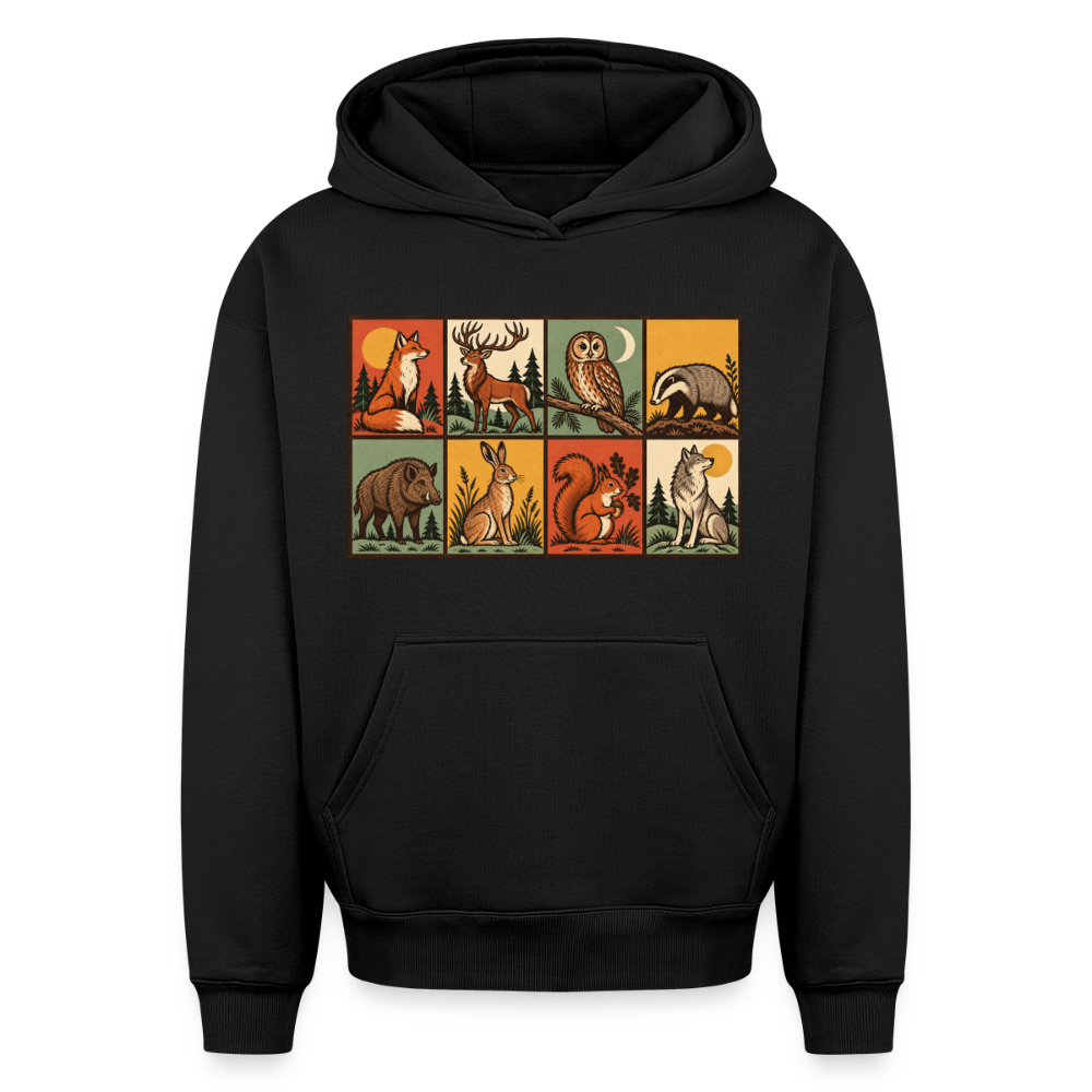 Waldtiere Oversized Heavyweight Hoodie - Schwarz